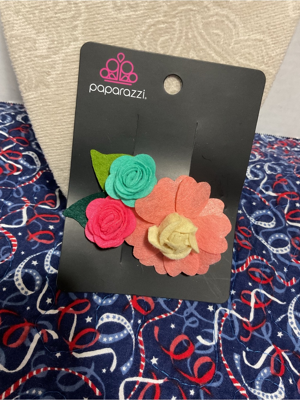 paparazzi  Felt Flower Hair Clips - Coral, Pink, Teal, Yellow & Green